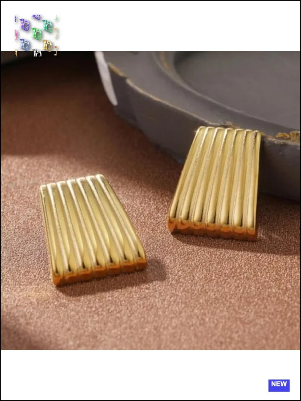 Chunky Gold Ribbed Square Statement Drop Dangle Earrings